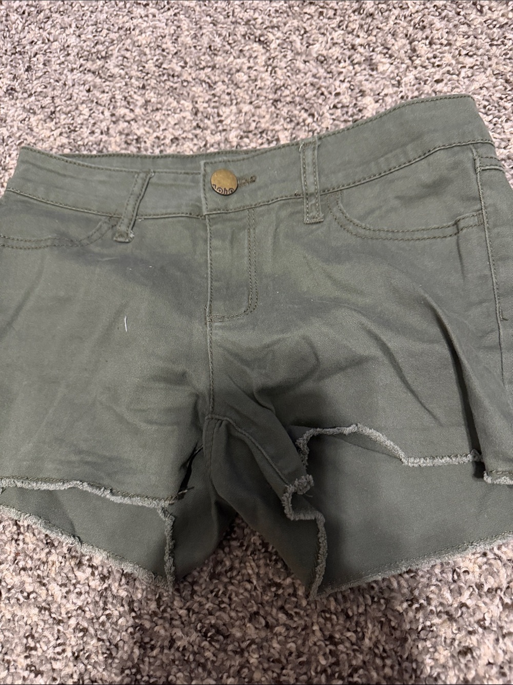 No Boundaries Olive Green Frayed Hem Denim Shorts
